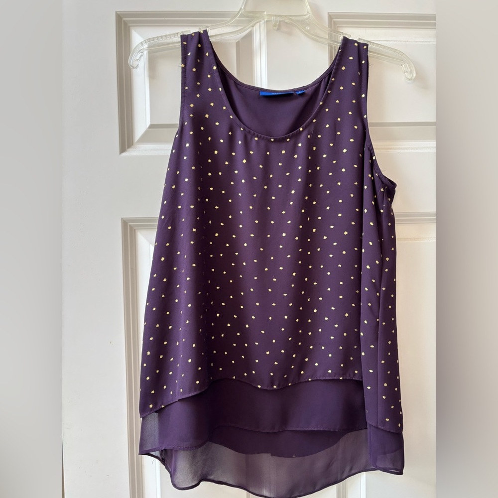 Apt. 9 Purple Chiffon Sleeveless Top with Gold Dots, Sz Small. Never Worn